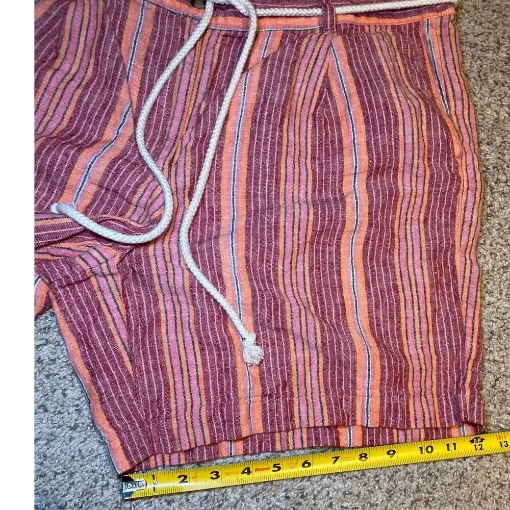 J. Jill - Linen Multi-colored Striped Shorts with Adjustable Belt